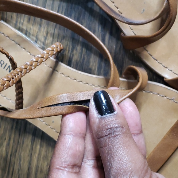 Call It Spring Tall Tan Gladiator Sandals with Gold Accent Heel - Picture 6 of 15